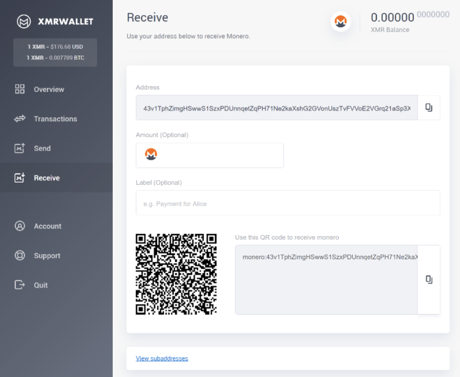 navigating xrnrwallet.com - receive monero