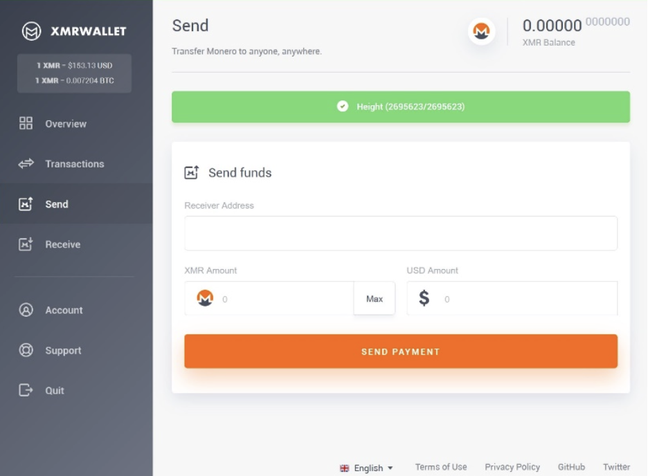 navigating xrnrwallet.com - send monero