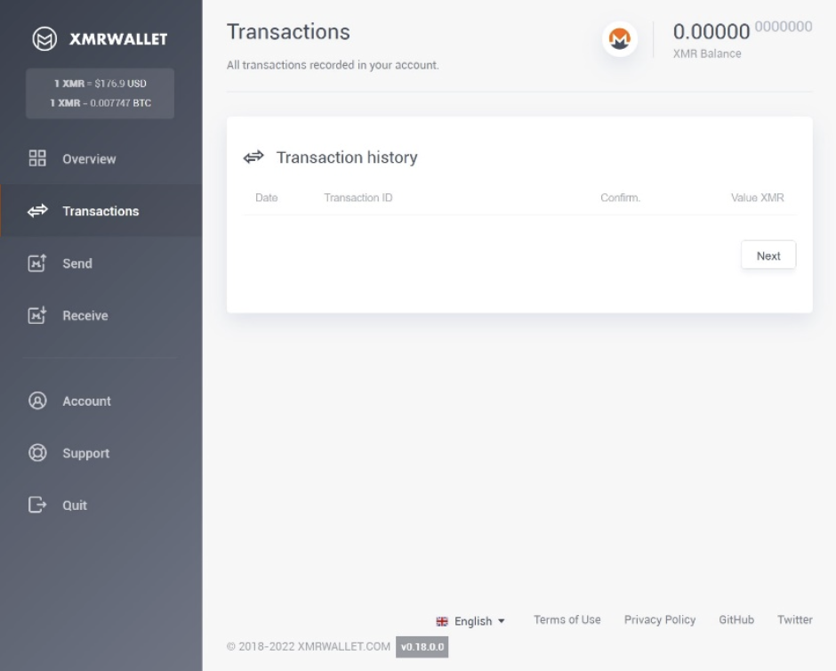 navigating xrnrwallet.com - transactions